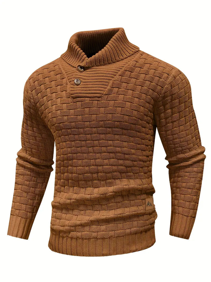 Men's Textured Knit Jumper with Shawl Collar - photo 5