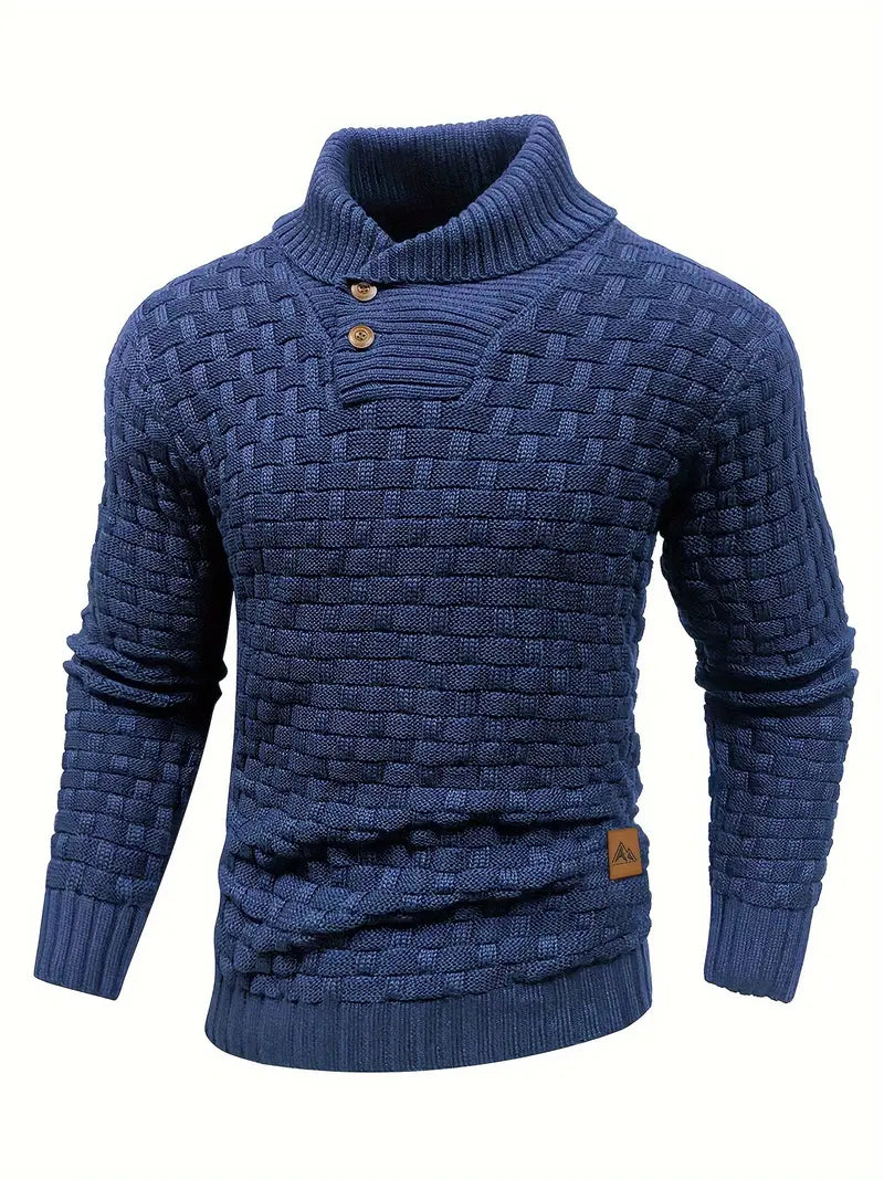 Men's Textured Knit Jumper with Shawl Collar - photo 9