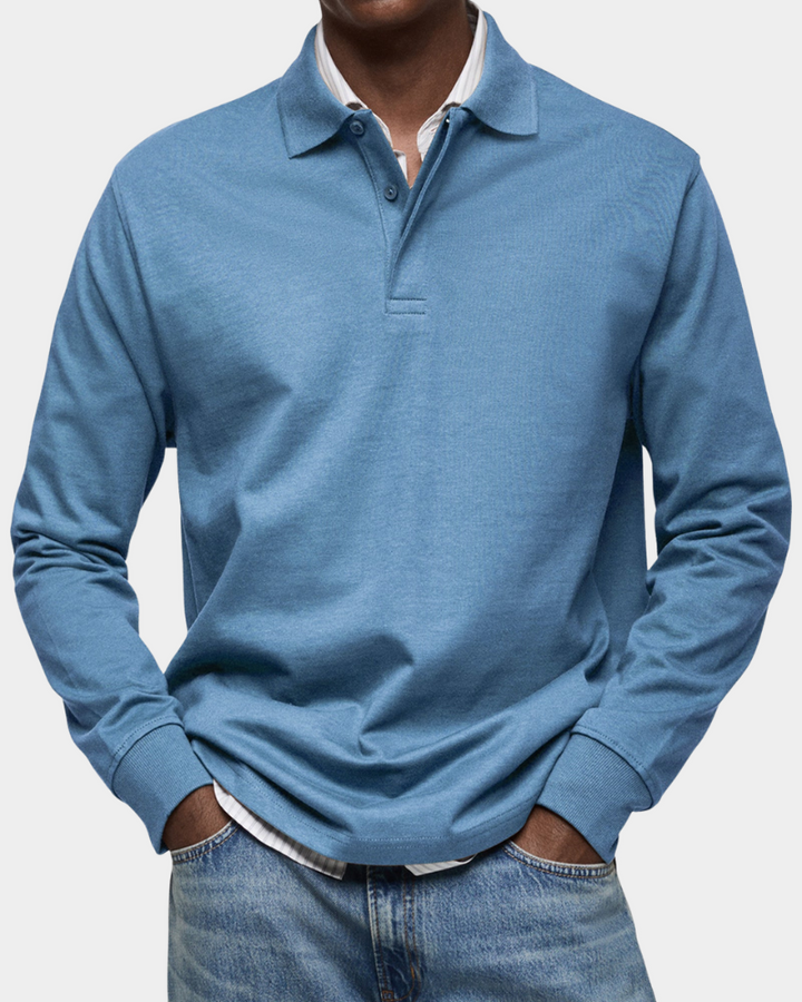 Men's Long Sleeve Collared Button-Front Polo Shirt - photo 1