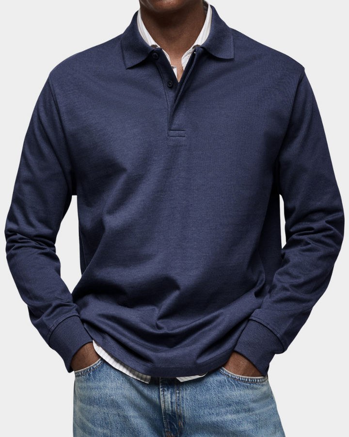 Men's Long Sleeve Collared Button-Front Polo Shirt - photo 2