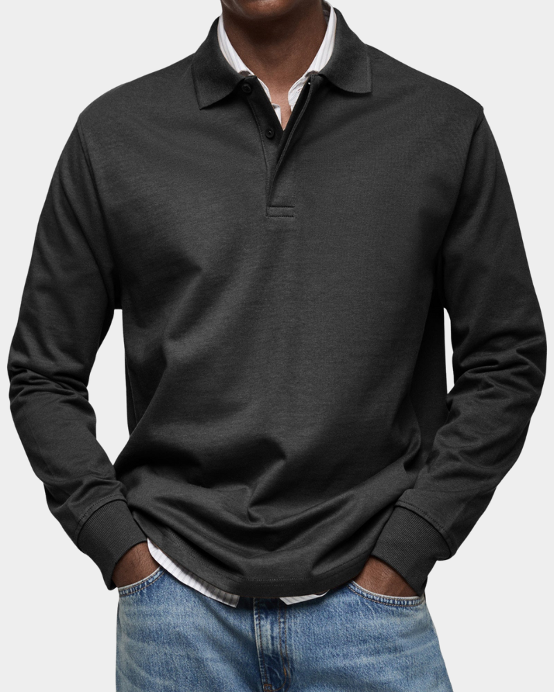 Men's Long Sleeve Collared Button-Front Polo Shirt - photo 3