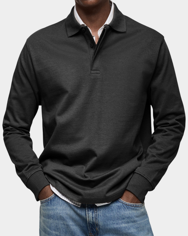 Men's Long Sleeve Collared Button-Front Polo Shirt - photo 3
