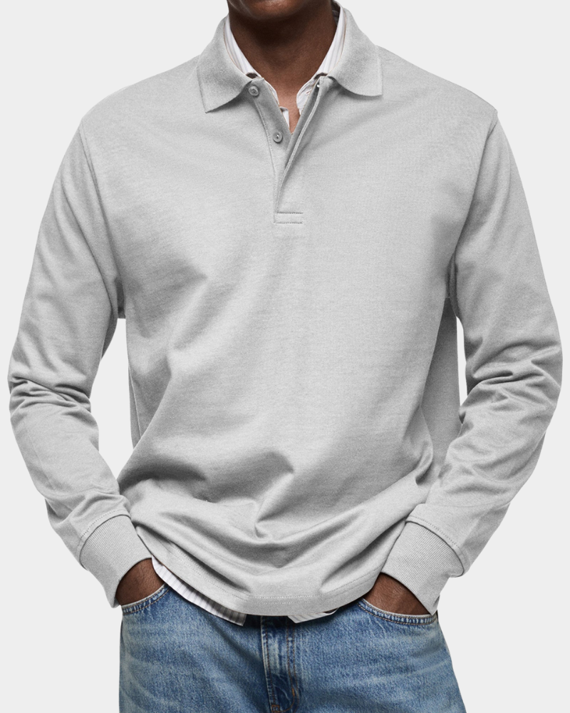 Men's Long Sleeve Collared Button-Front Polo Shirt - photo 4