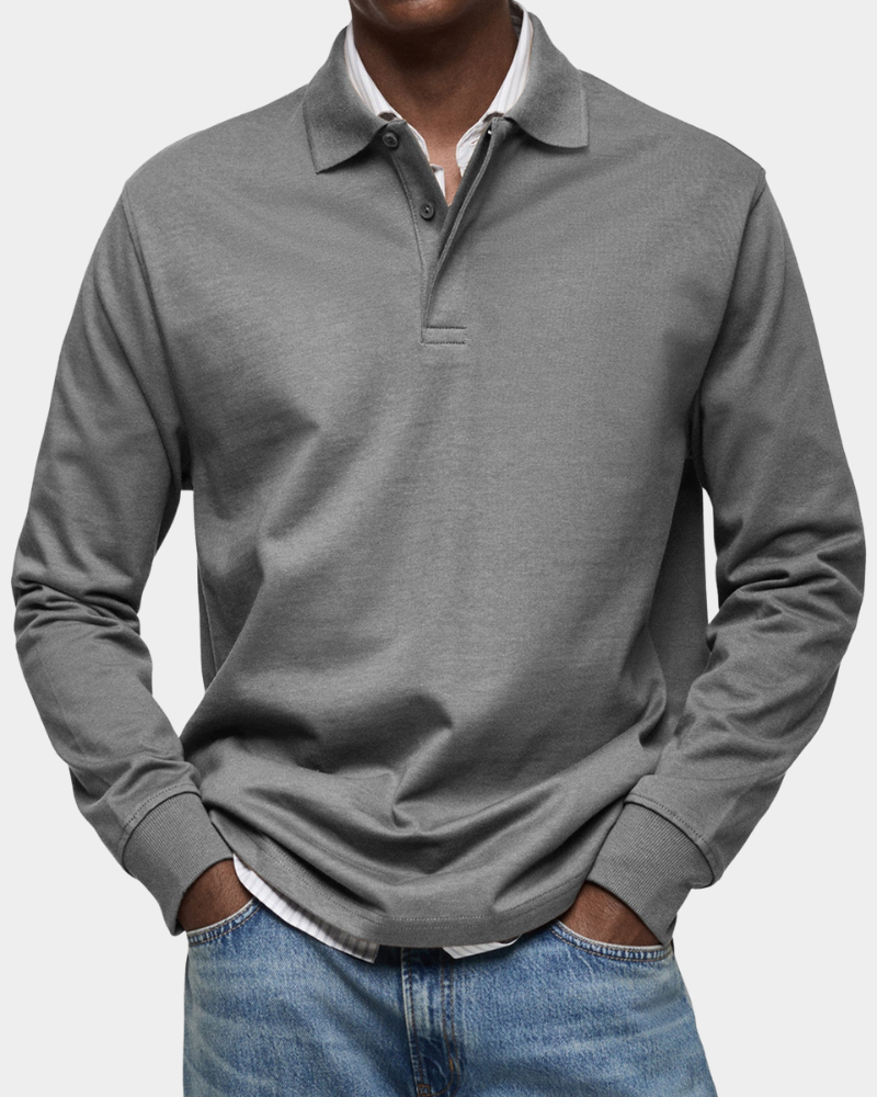 Men's Long Sleeve Collared Button-Front Polo Shirt - photo 5