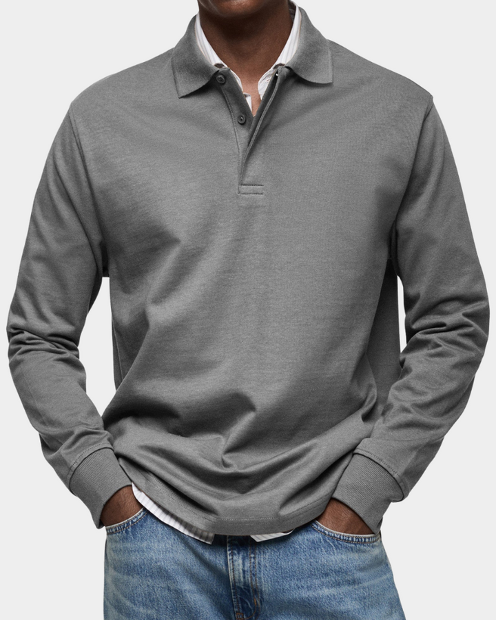 Men's Long Sleeve Collared Button-Front Polo Shirt - photo 5