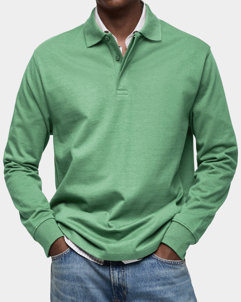 Men's Long Sleeve Collared Button-Front Polo Shirt - photo 6