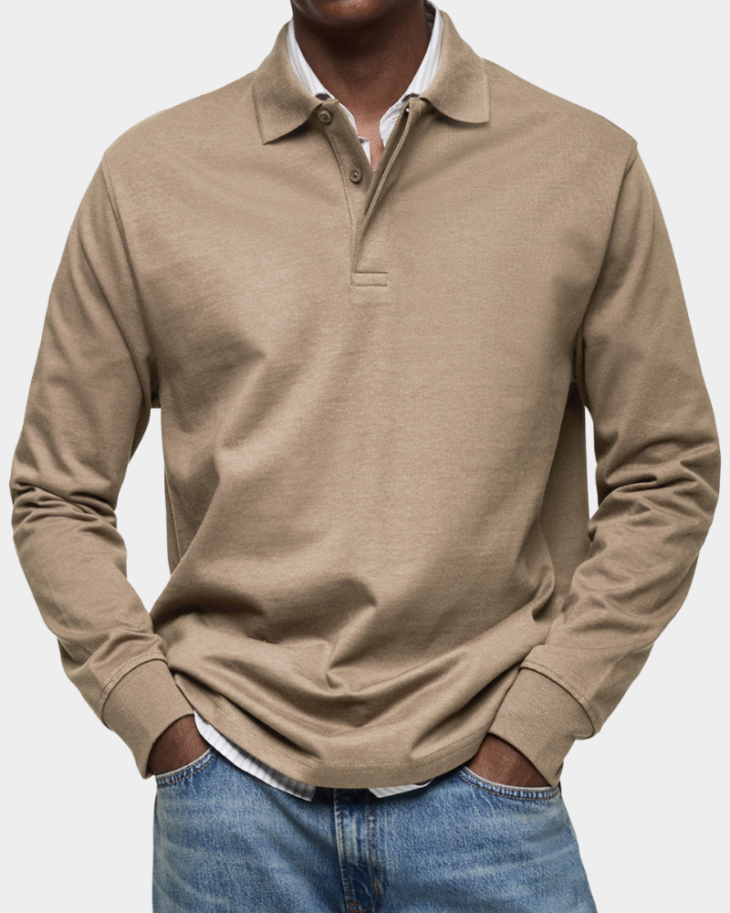 Men's Long Sleeve Collared Button-Front Polo Shirt - photo 7
