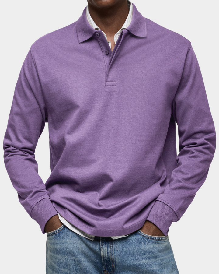 Men's Long Sleeve Collared Button-Front Polo Shirt - photo 8