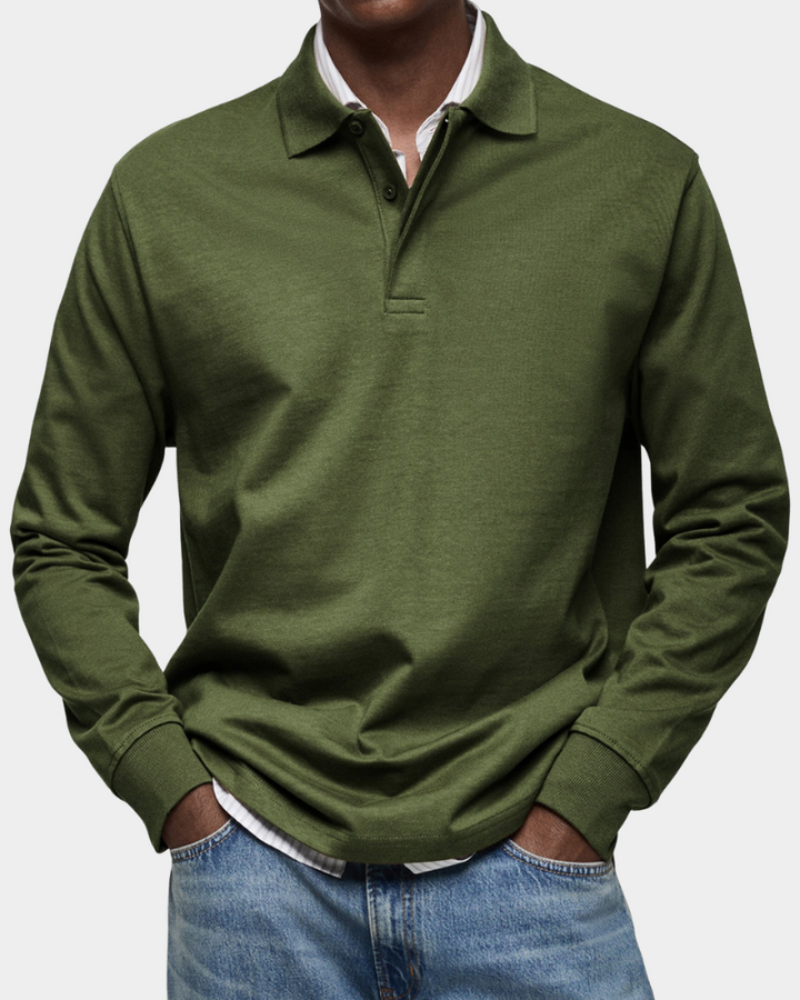 Men's Long Sleeve Collared Button-Front Polo Shirt - photo 9