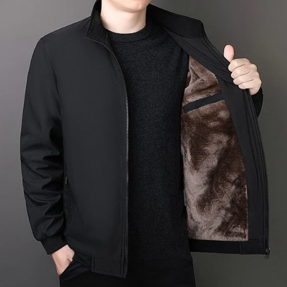 Men's Plush-Lined Winter Jacket with Stand Collar - photo 1