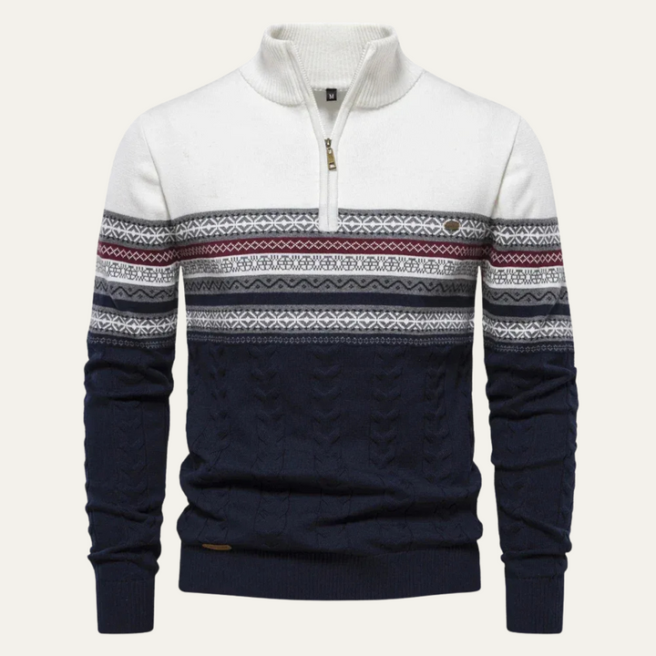 Men's Quarter Zip Cotton Sweater - Fair Isle Knit - photo 1