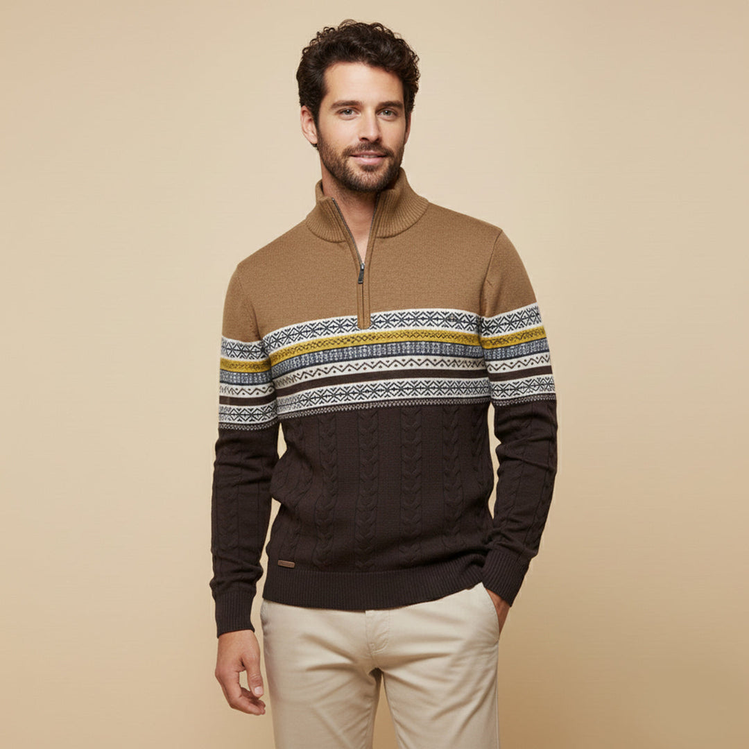 Men's Quarter Zip Cotton Sweater - Fair Isle Knit - photo 10