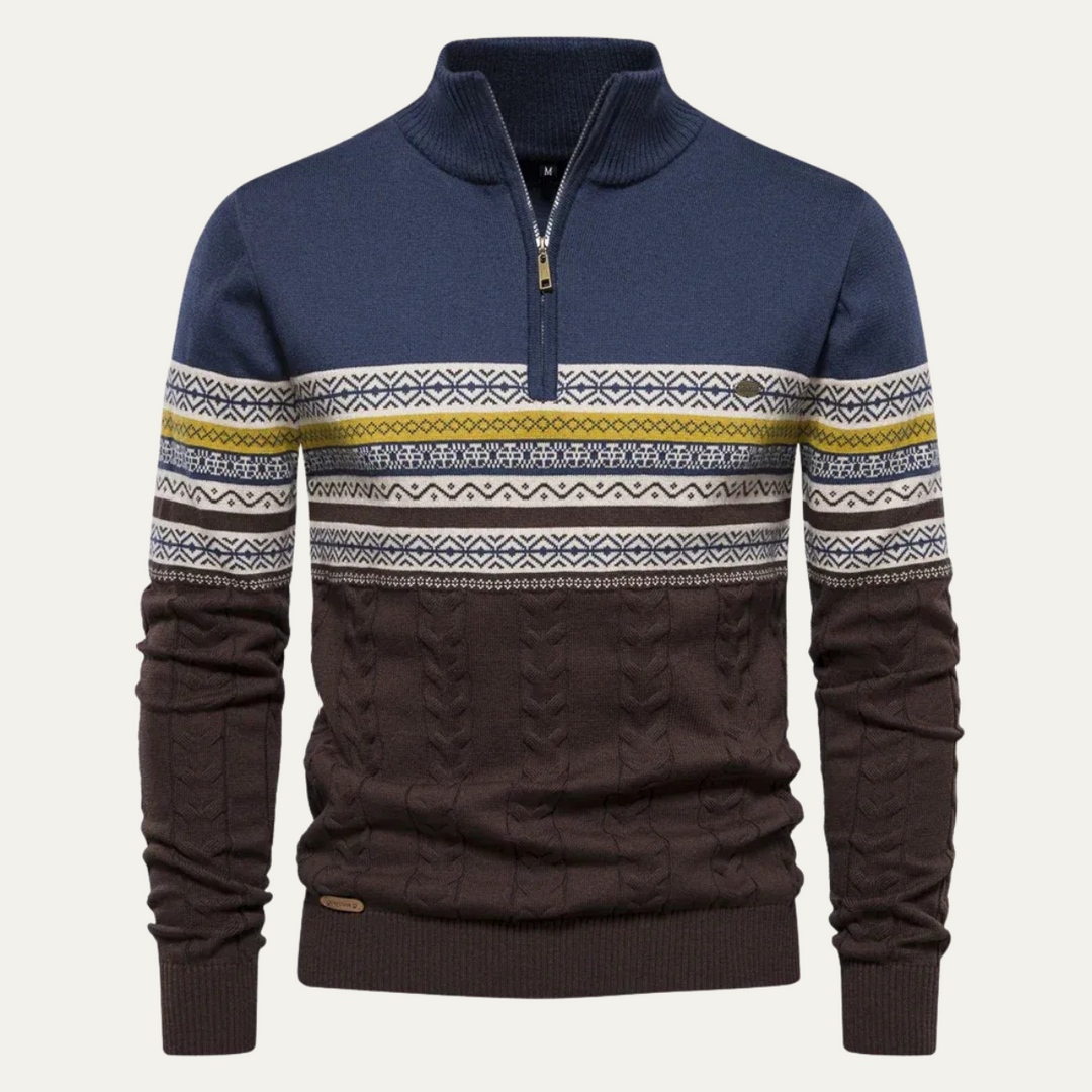 Men's Quarter Zip Cotton Sweater - Fair Isle Knit - photo 11