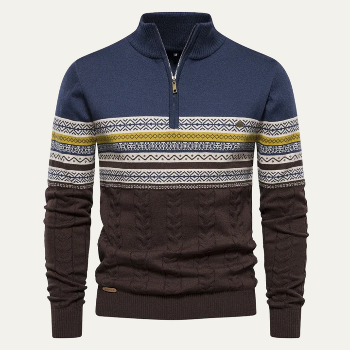 Men's Quarter Zip Cotton Sweater - Fair Isle Knit - photo 11