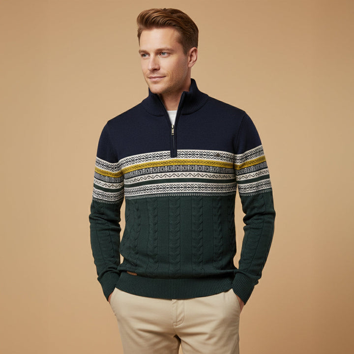 Men's Quarter Zip Cotton Sweater - Fair Isle Knit - photo 12