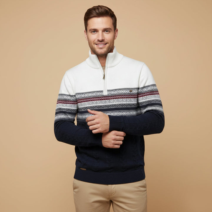 Men's Quarter Zip Cotton Sweater - Fair Isle Knit - photo 2