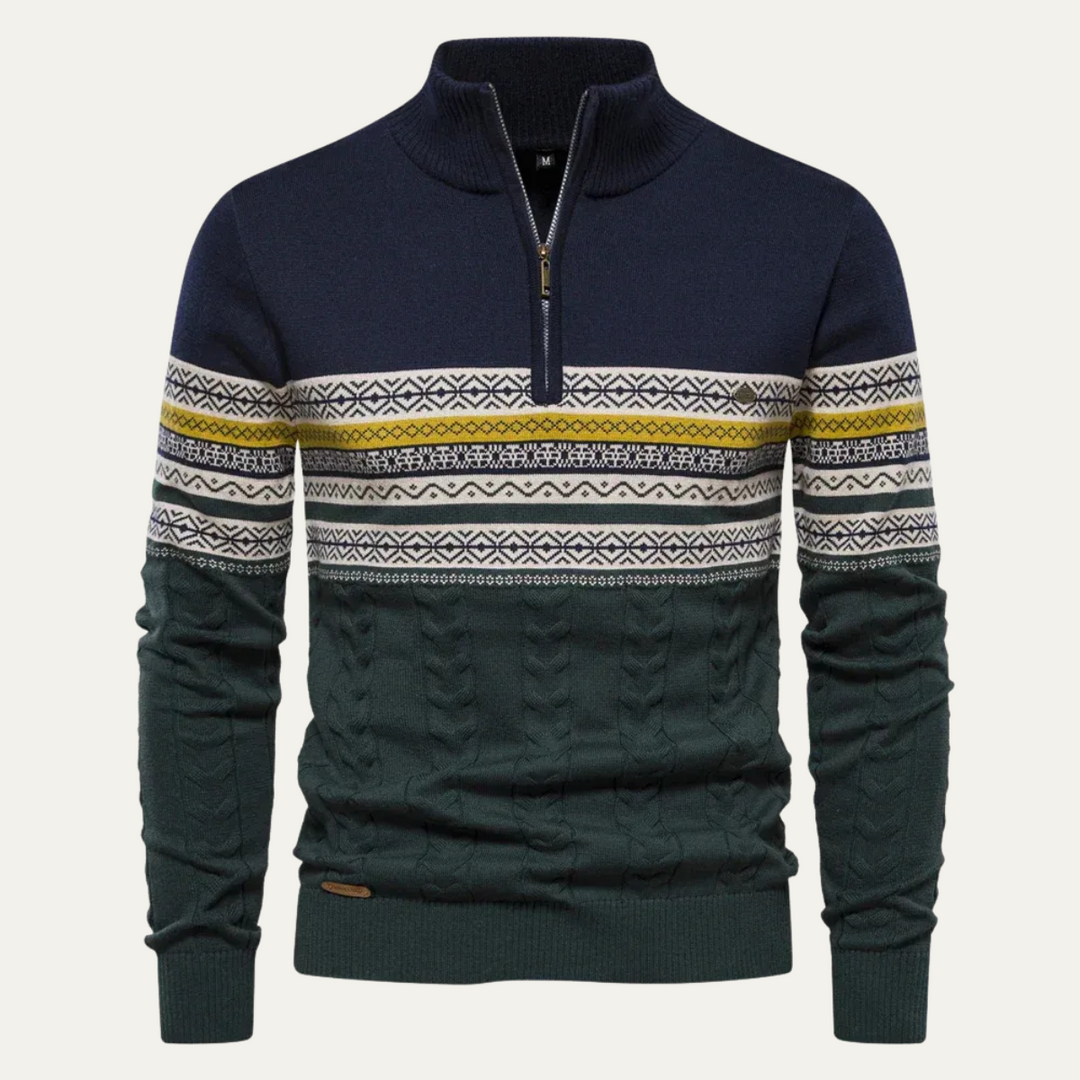 Men's Quarter Zip Cotton Sweater - Fair Isle Knit - photo 5