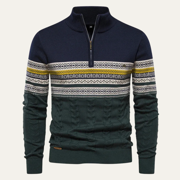 Men's Quarter Zip Cotton Sweater - Fair Isle Knit - photo 5