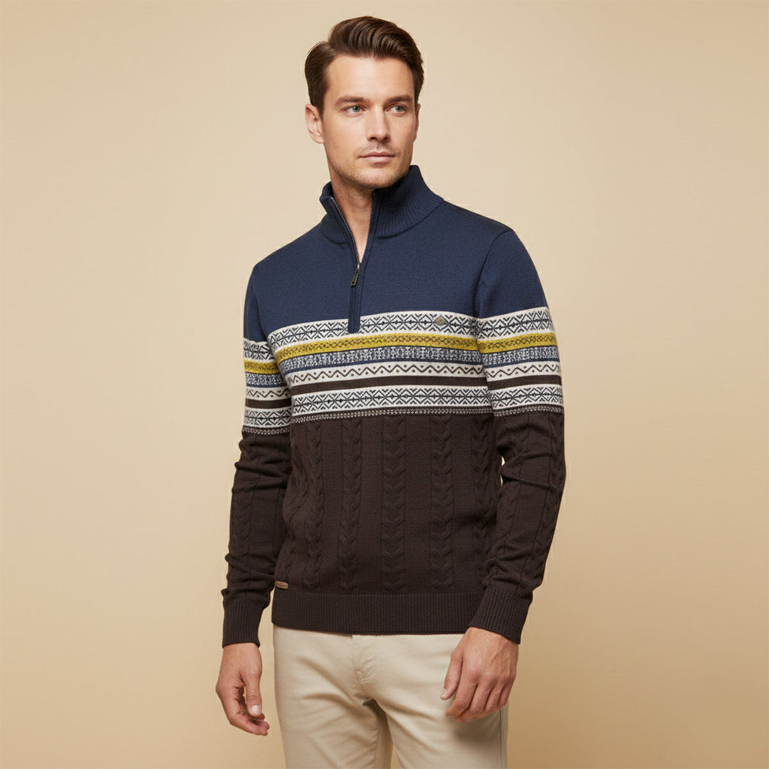 Men's Quarter Zip Cotton Sweater - Fair Isle Knit - photo 6