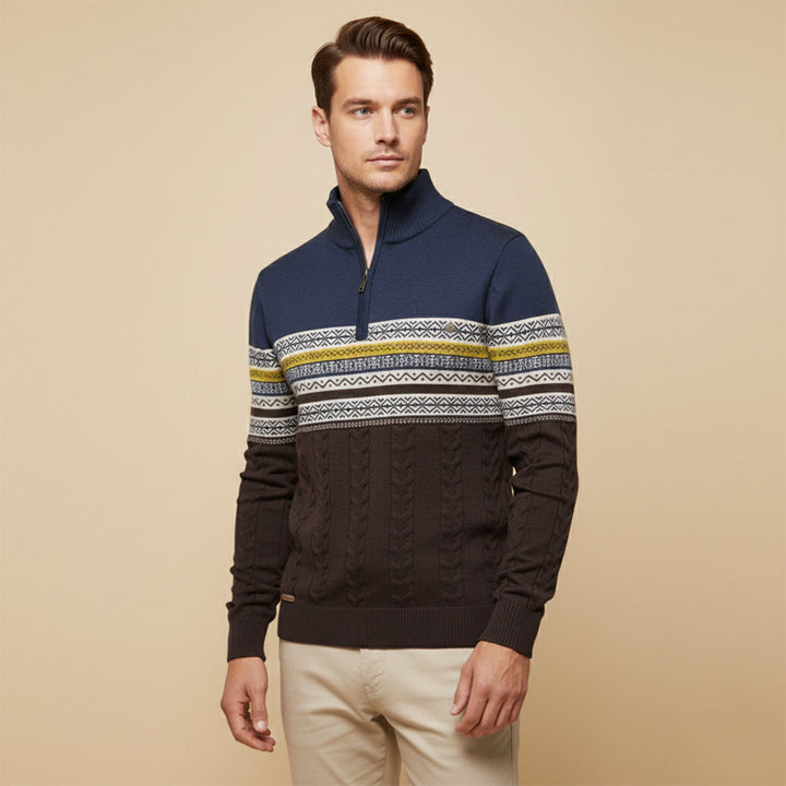 Men's Quarter Zip Cotton Sweater - Fair Isle Knit - photo 6