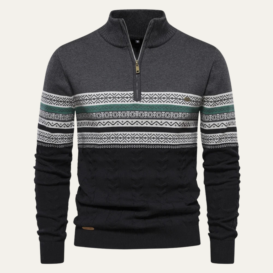 Men's Quarter Zip Cotton Sweater - Fair Isle Knit - photo 7
