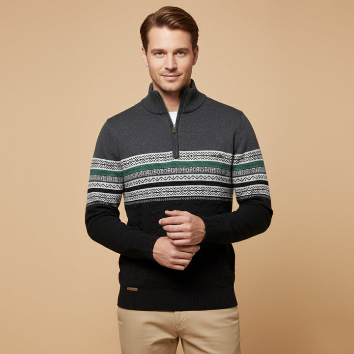 Men's Quarter Zip Cotton Sweater - Fair Isle Knit - photo 8