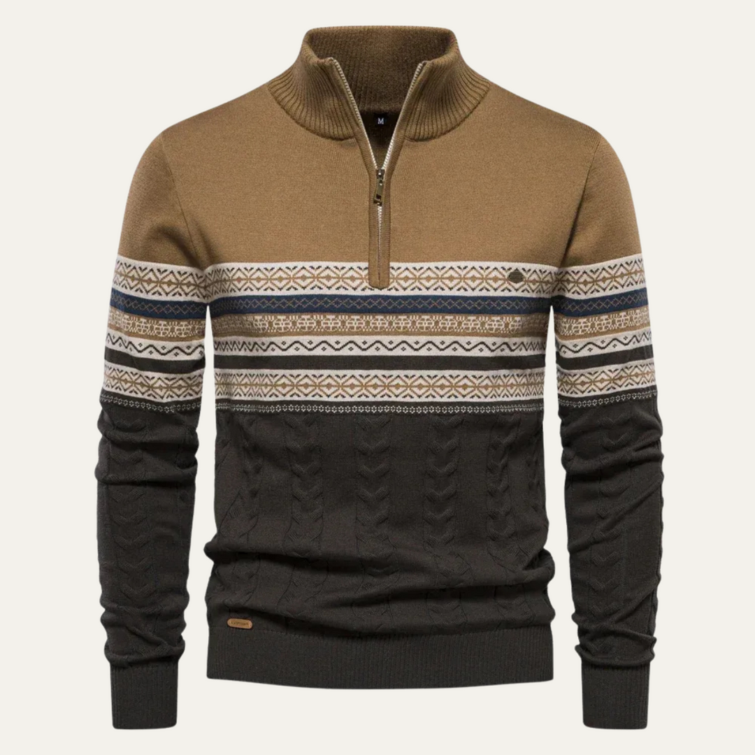 Men's Quarter Zip Cotton Sweater - Fair Isle Knit - photo 9