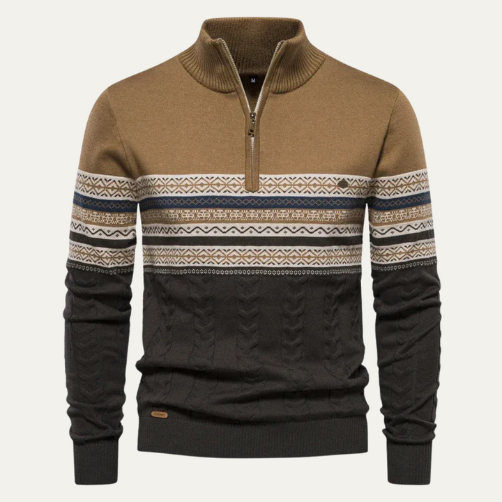 Men's Quarter Zip Cotton Sweater - Fair Isle Knit - photo 9