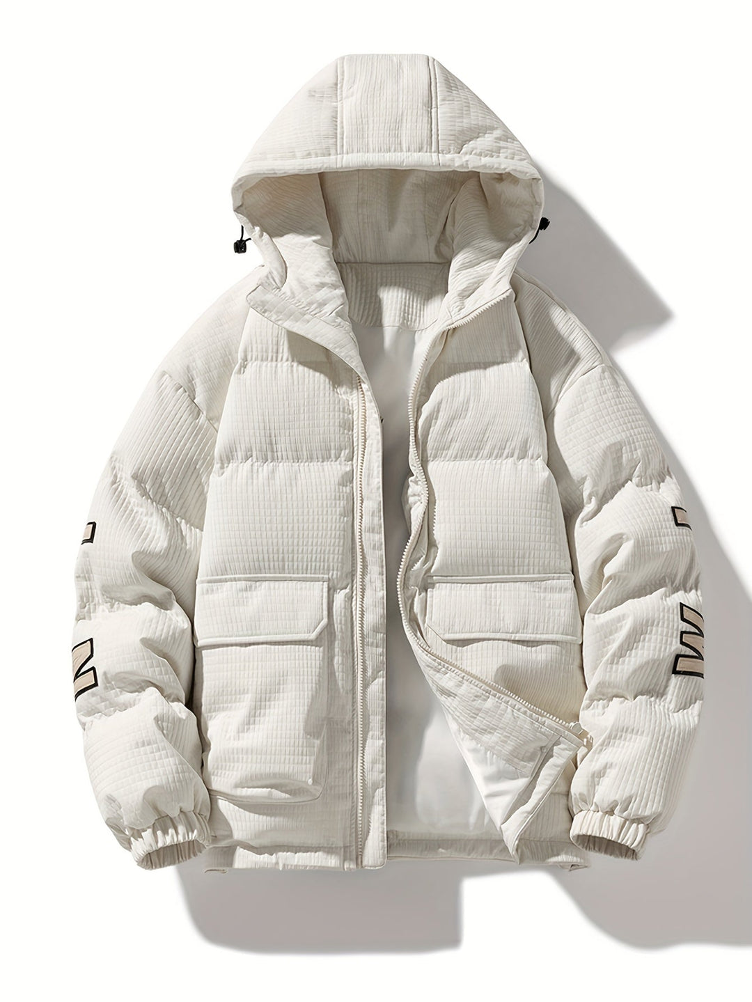 Men's Quilted Hooded Puffer Jacket with Graphic Print Back - photo 1