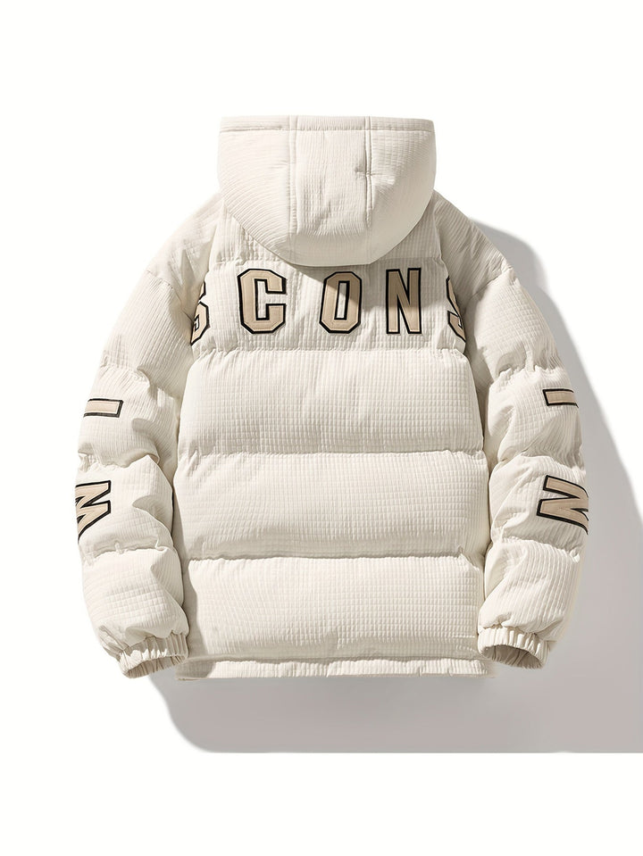 Men's Quilted Hooded Puffer Jacket with Graphic Print Back - photo 3