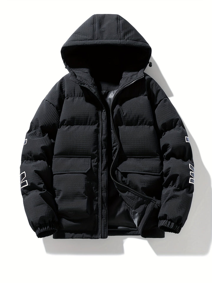 Men's Quilted Hooded Puffer Jacket with Graphic Print Back - photo 6