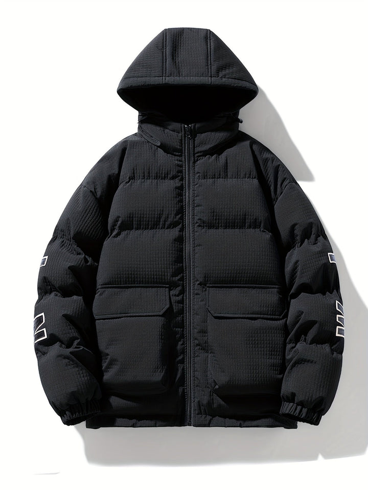 Men's Quilted Hooded Puffer Jacket with Graphic Print Back - photo 7