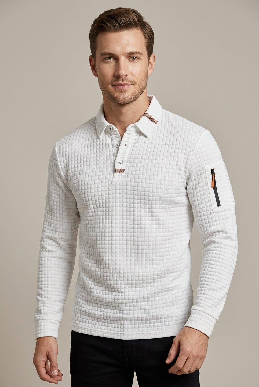 Men's Quilted Long Sleeve Polo Shirt - photo 1