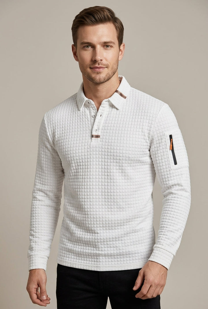 Men's Quilted Long Sleeve Polo Shirt - photo 1