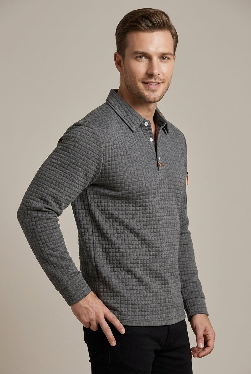 Men's Quilted Long Sleeve Polo Shirt - photo 2