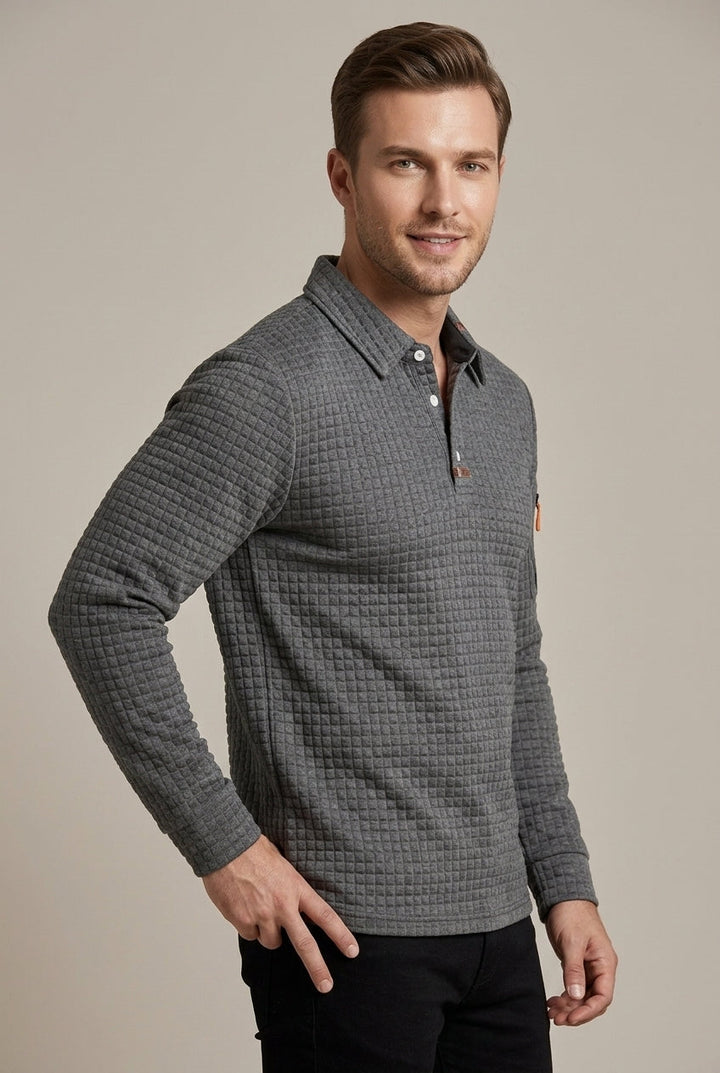 Men's Quilted Long Sleeve Polo Shirt - photo 2