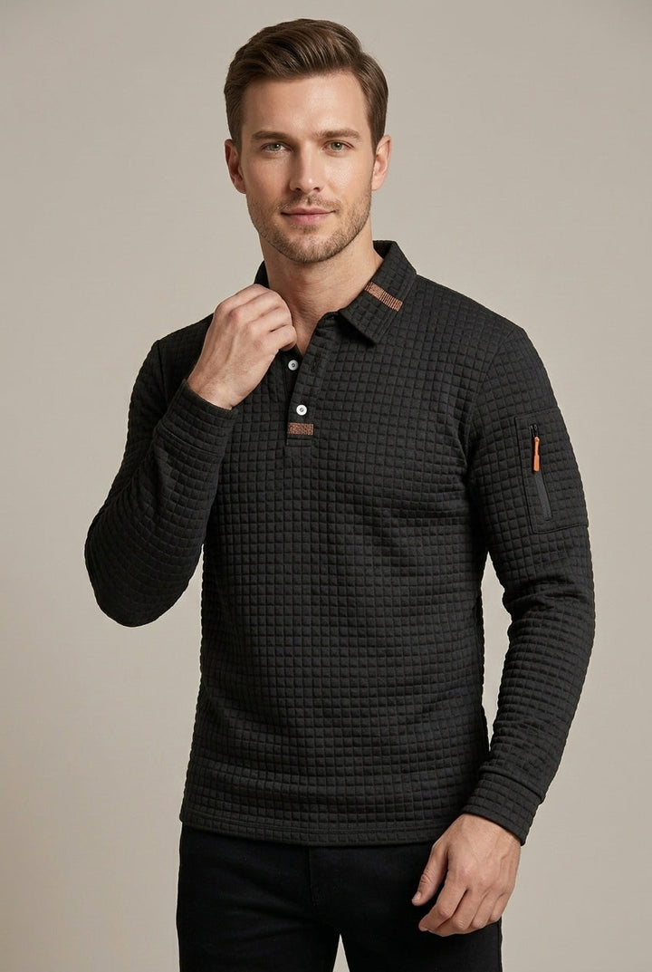 Men's Quilted Long Sleeve Polo Shirt - photo 3