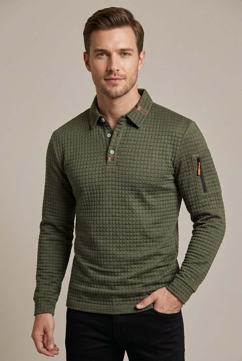 Men's Quilted Long Sleeve Polo Shirt - photo 4