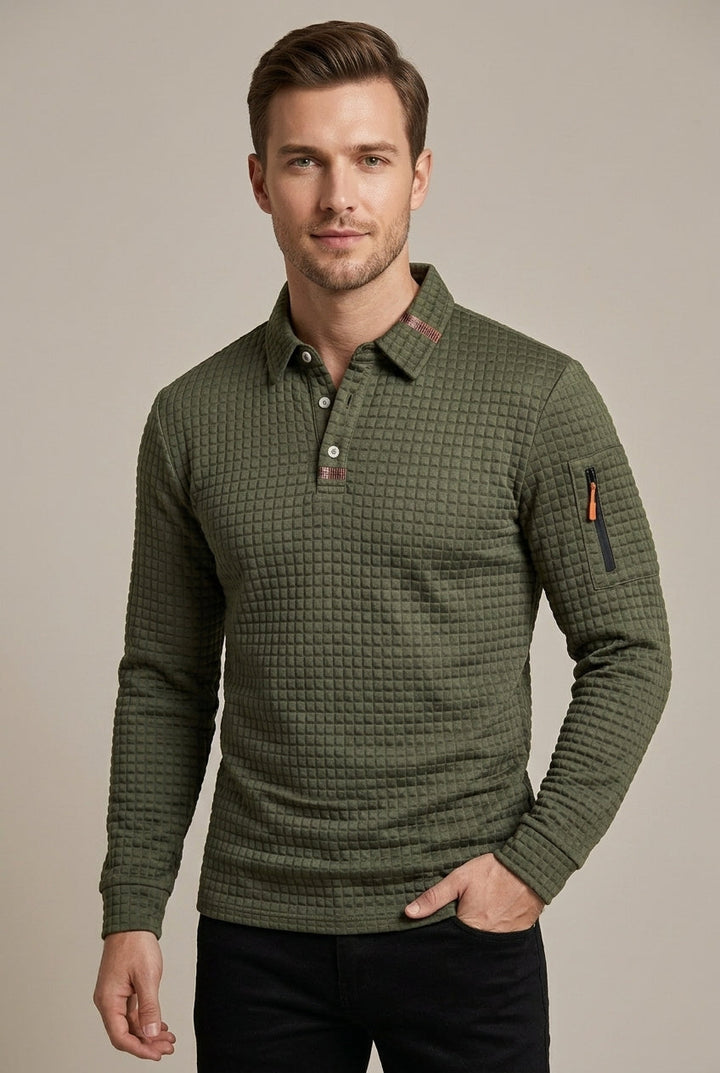 Men's Quilted Long Sleeve Polo Shirt - photo 4