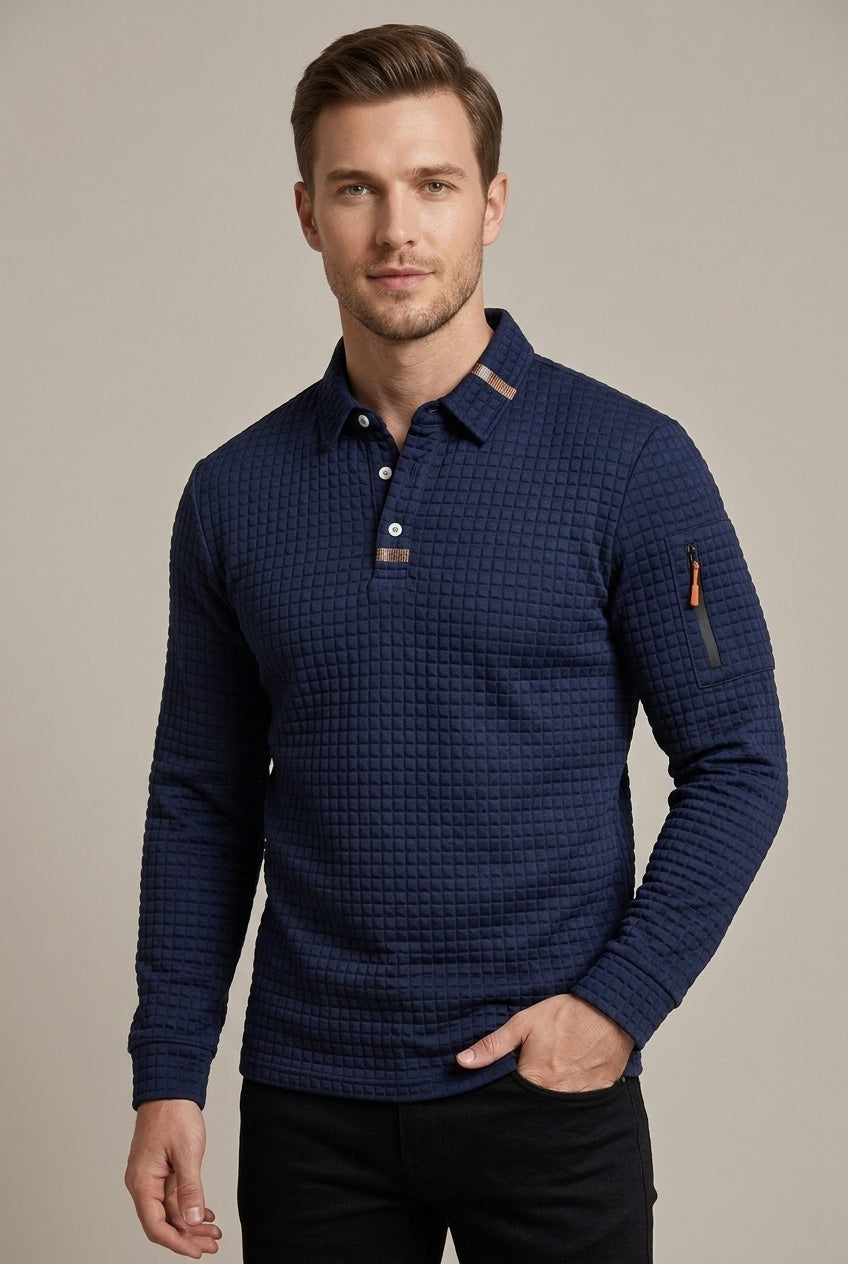 Men's Quilted Long Sleeve Polo Shirt - photo 5
