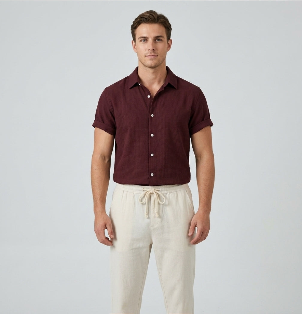 Men's Relaxed Button-Front Two-Piece Set with Elasticated Waist - photo 1