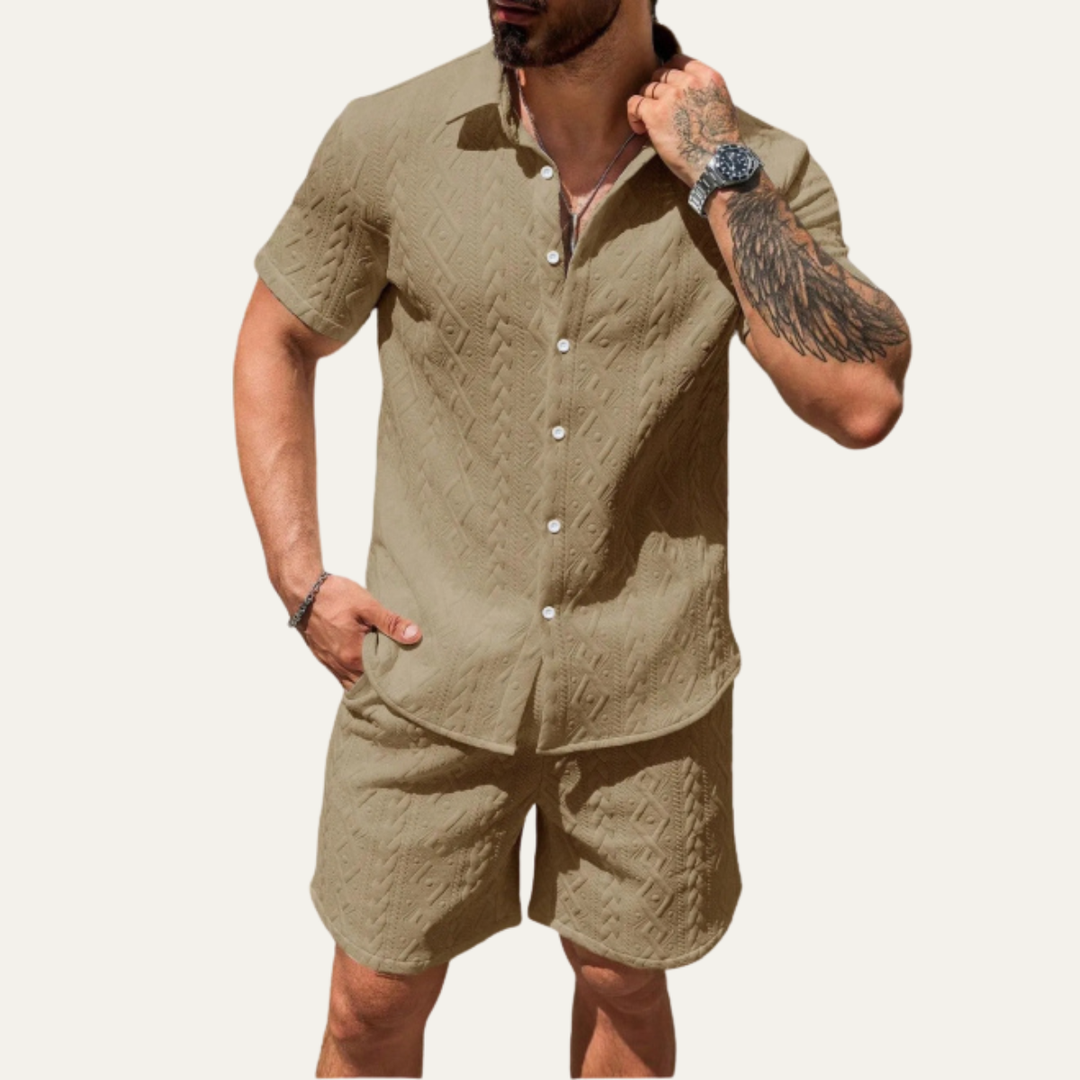Men's Textured Shirt and Shorts Two-Piece Set - photo 1