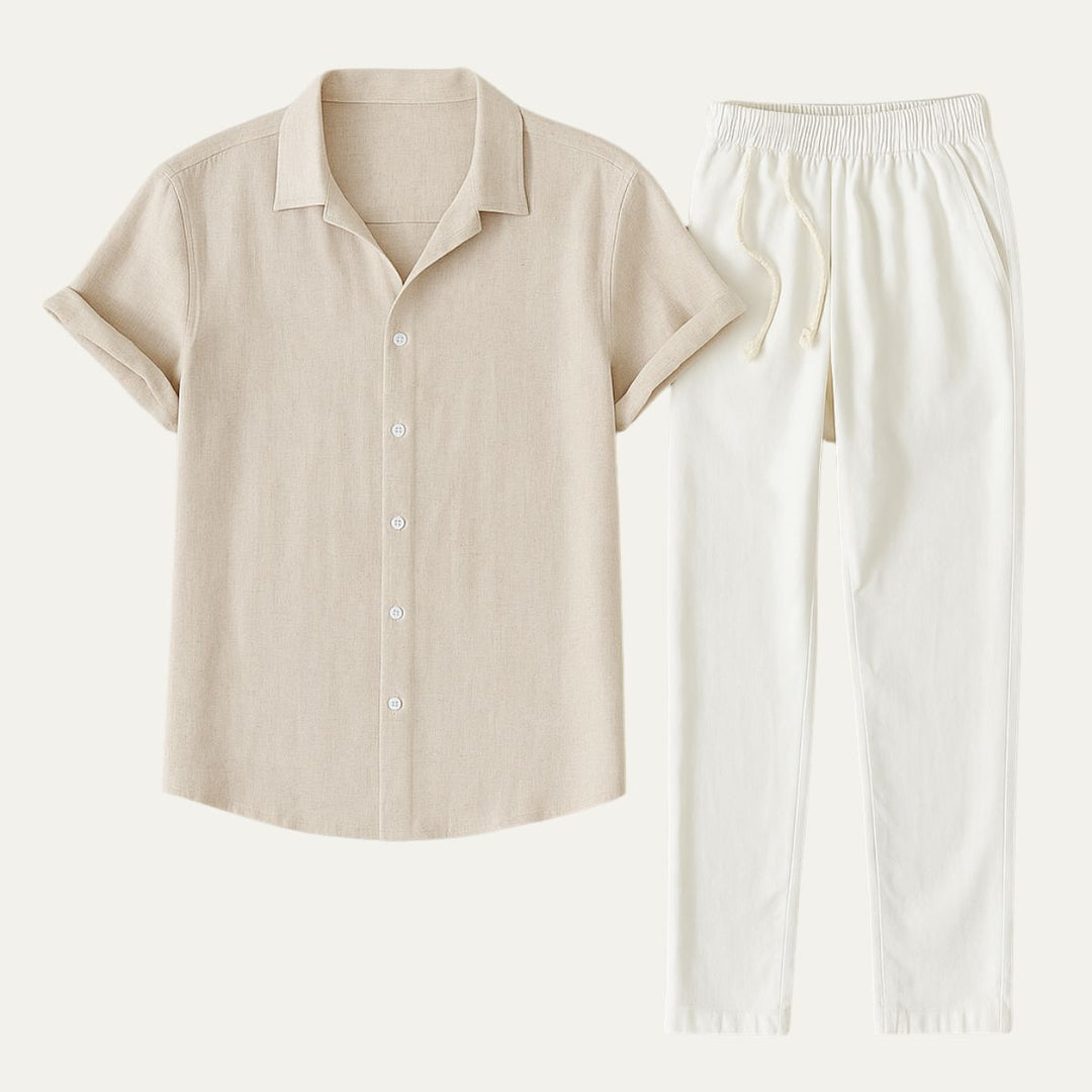 Men's Relaxed Button-Front Two-Piece Set with Elasticated Waist - photo 2
