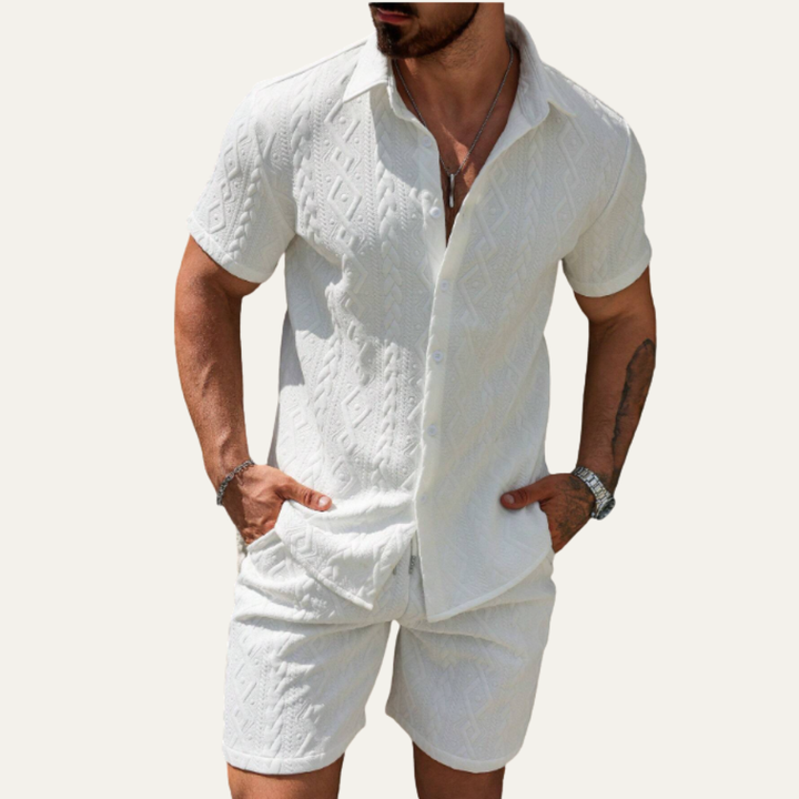 Men's Textured Shirt and Shorts Two-Piece Set - photo 2