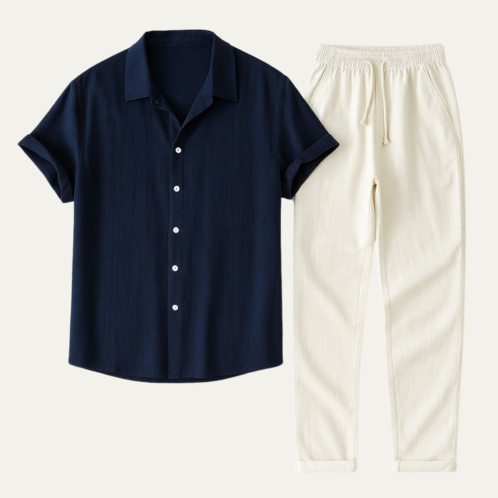 Men's Relaxed Button-Front Two-Piece Set with Elasticated Waist - photo 3