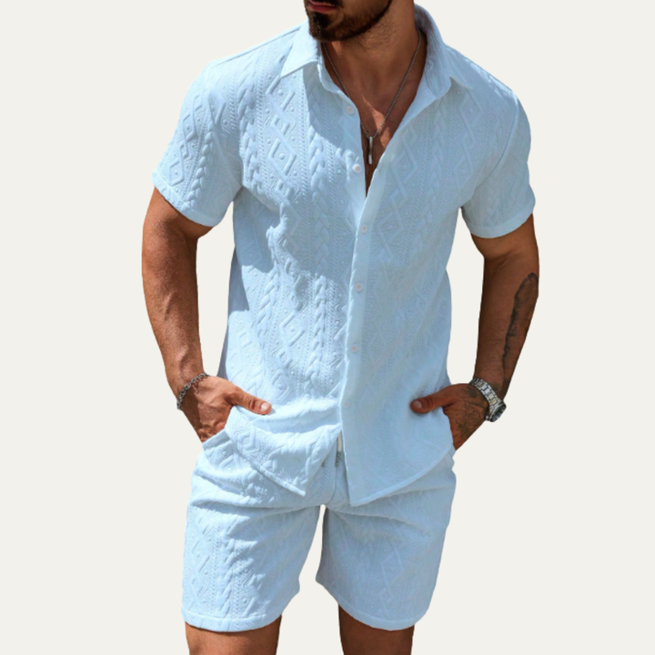 Men's Textured Shirt and Shorts Two-Piece Set - photo 3