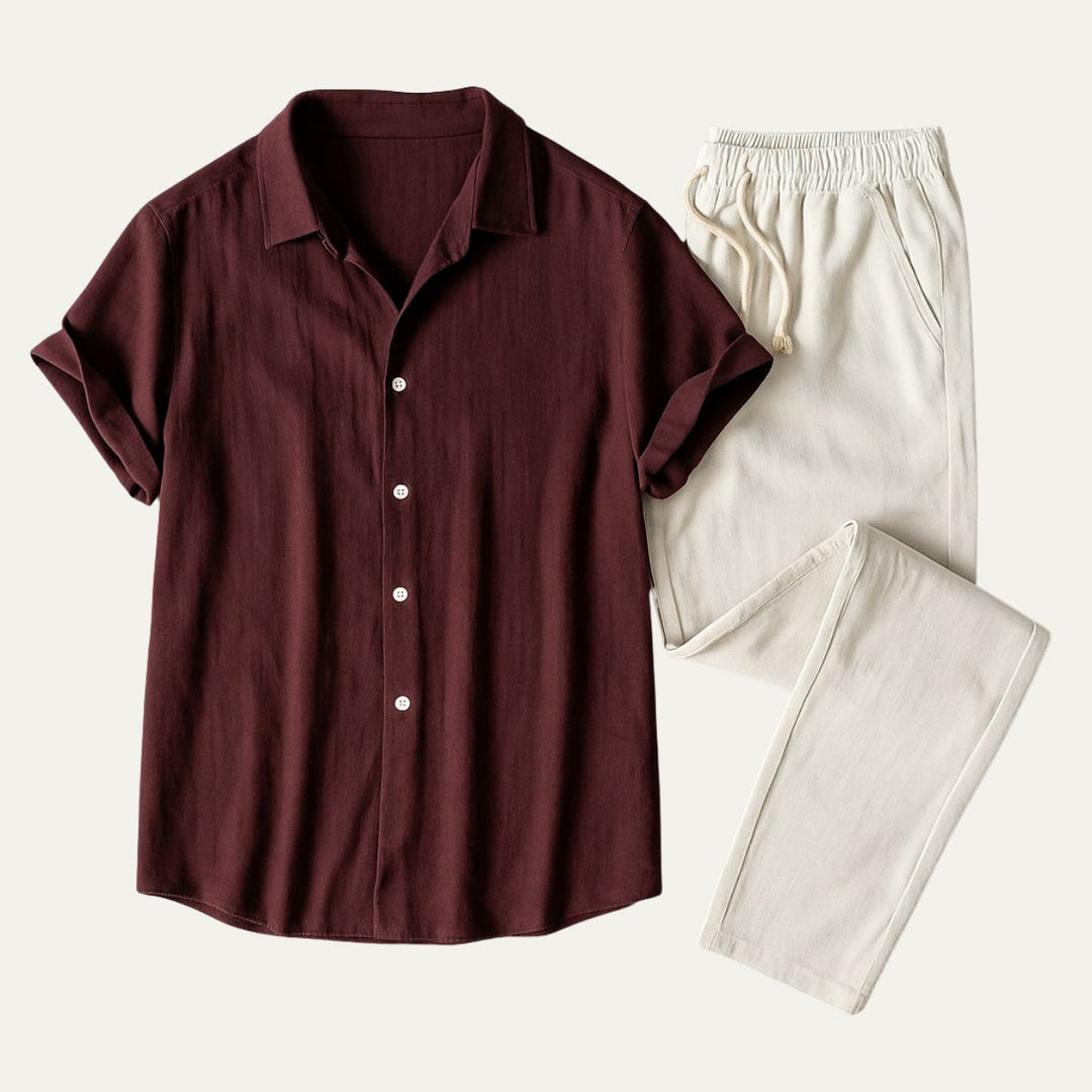 Men's Relaxed Button-Front Two-Piece Set with Elasticated Waist - photo 4