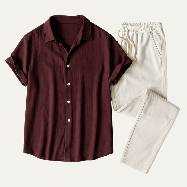 Men's Relaxed Button-Front Two-Piece Set with Elasticated Waist - photo 4