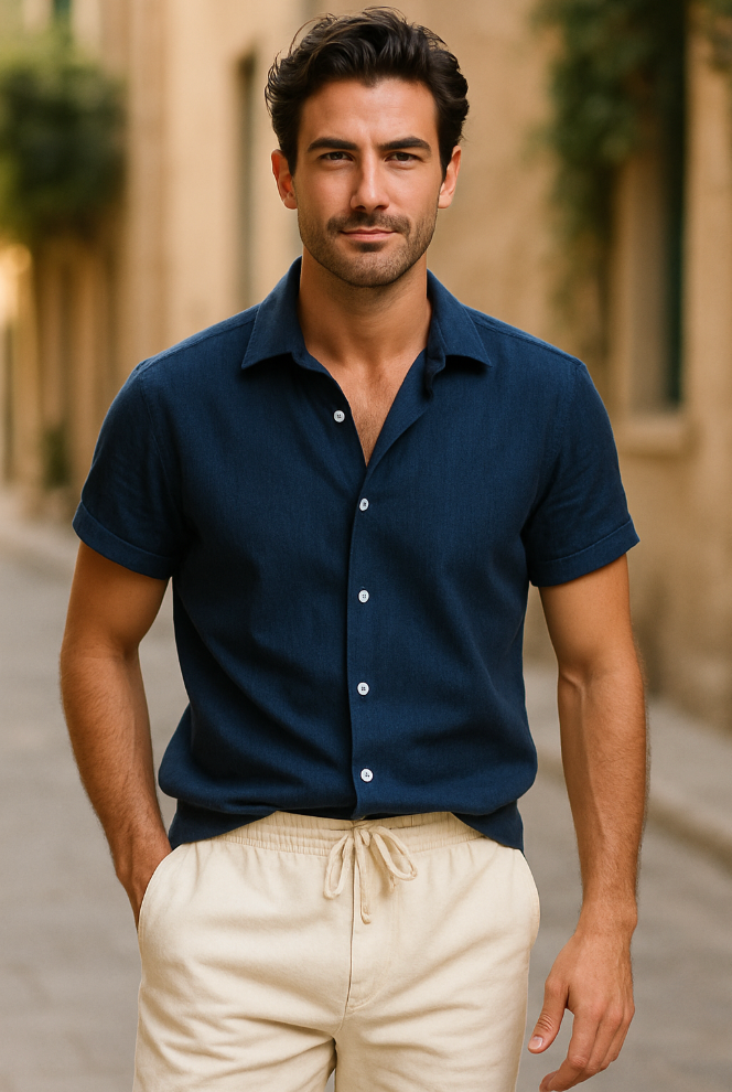 Men's Relaxed Button-Front Two-Piece Set with Elasticated Waist - photo 6