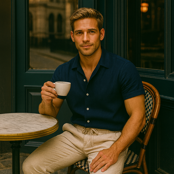 Men's Relaxed Button-Front Two-Piece Set with Elasticated Waist - photo 7